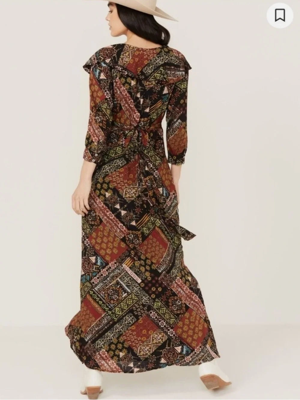 Free People Patchwork Paisley Maxi Dress in Brown, Black and Rust - Picture 7 of 7